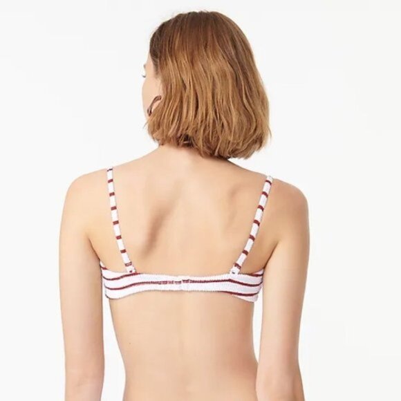 J. Crew | Scrunchie Ring Bandeau Bikini Top Stripe White Racing Red Textured New - Picture 8 of 15